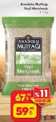 ANADOLU MUTFAĞI YEŞİL MERCİMEK 1 KG fiyat ve kampanya bilgisi